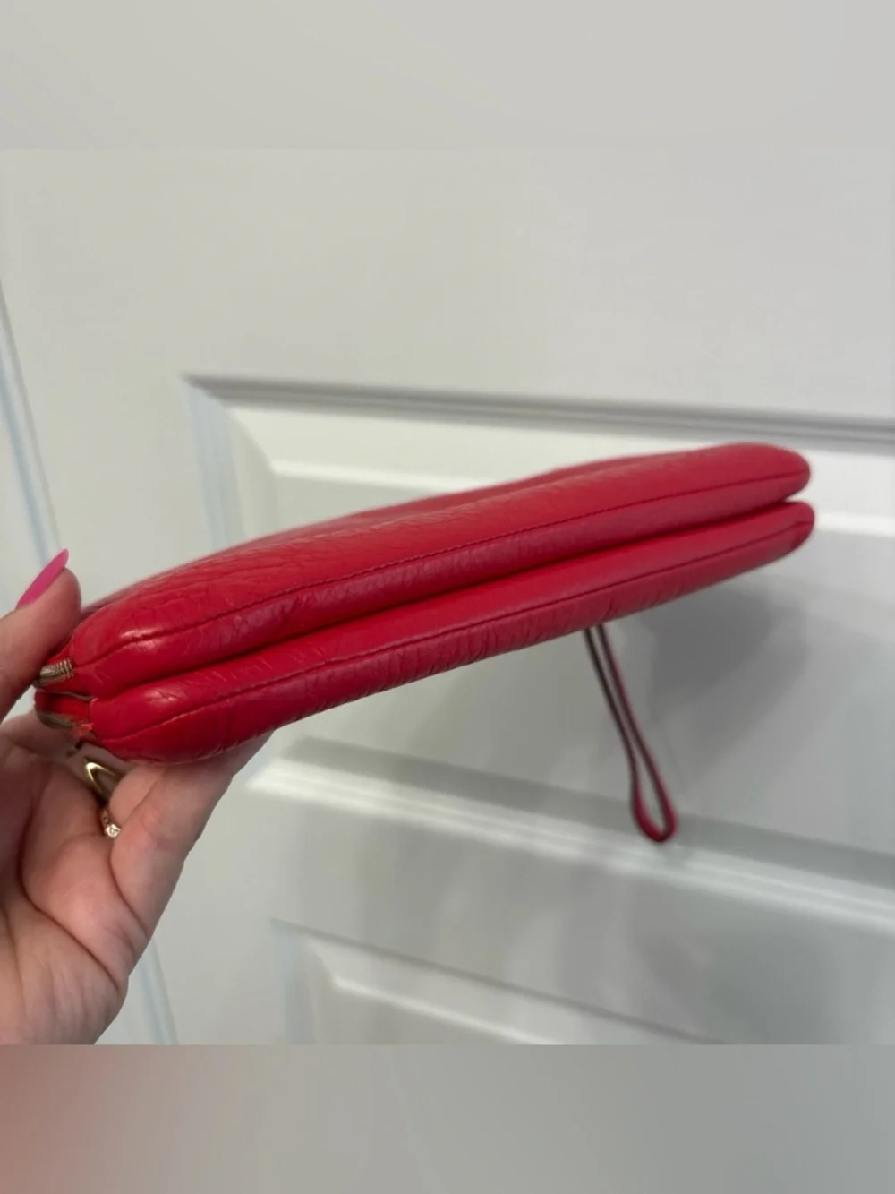 Coach Red Pebbled Leather Double Zip Wristlet Clutch